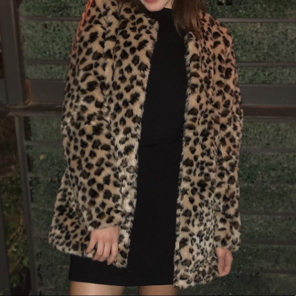 Leopard Print Faux Fur Jacket